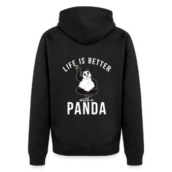 Panda Geschenke Panda Liebhaber - Unisex Premium Bio Zip Hoodie - Schwarz - Hinten - Nico (187cm)