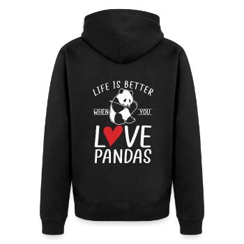 Panda Geschenke Panda Liebhaber - Unisex Premium Bio Zip Hoodie - Schwarz - Hinten - Nico (187cm)