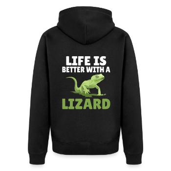 Eidechsenliebhaber Eidechse Geschenk Eidechse Besitzer - Unisex Premium Bio Zip Hoodie - Schwarz - Hinten - Nico (187cm)