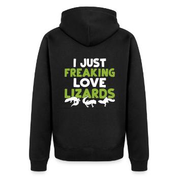 Eidechsenliebhaber Eidechse Geschenk Eidechse Besitzer - Unisex Premium Bio Zip Hoodie - Schwarz - Hinten - Nico (187cm)