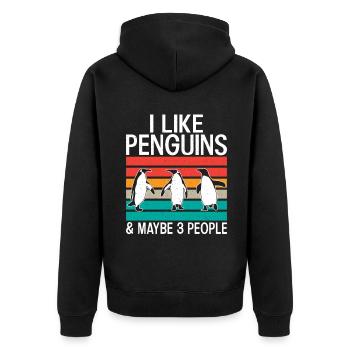 Pinguinliebhaber Pinguin Geschenke - Unisex Premium Bio Zip Hoodie - Schwarz - Hinten - Nico (187cm)