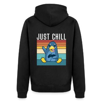 Pinguinliebhaber Pinguin Geschenke - Unisex Premium Bio Zip Hoodie - Schwarz - Hinten - Nico (187cm)