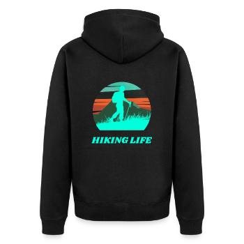 HIKING LIFE,NATURE,EXPLORE,OUTDOOR ACTIVITIES - Unisex Premium Organic Zip Hoodie - black - Back - Nico (187cm)