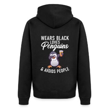 Pinguinliebhaber Pinguin Geschenke - Unisex Premium Bio Zip Hoodie - Schwarz - Hinten - Nico (187cm)