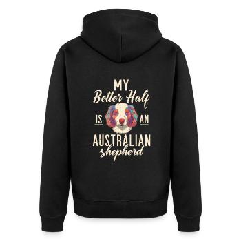Australian Shepherd Geschenke - Unisex Premium Bio Zip Hoodie - Schwarz - Hinten - Nico (187cm)