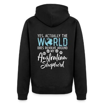 Australian Shepherd Geschenke - Unisex Premium Bio Zip Hoodie - Schwarz - Hinten - Nico (187cm)