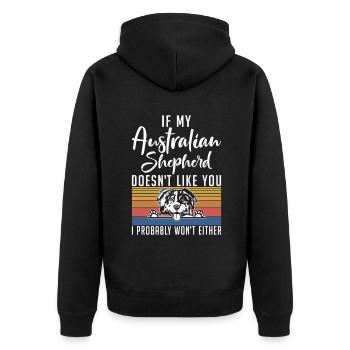 Australian Shepherd Geschenke - Unisex Premium Bio Zip Hoodie - Schwarz - Hinten - Nico (187cm)
