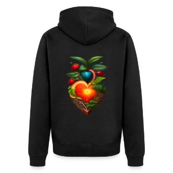 Fruits, Fruits, Cœur, Végétalien, Végétarien - Veste à capuche bio Premium Unisexe - noir - Dos - Nico (187cm)