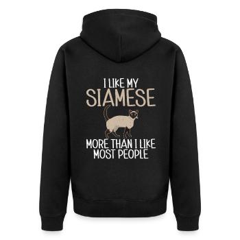 Siamesische Katze Geschenke - Unisex Premium Bio Zip Hoodie - Schwarz - Hinten - Nico (187cm)