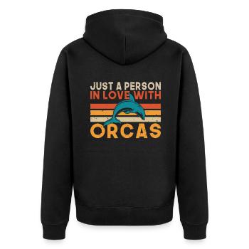 Orca Whale Gifts - Unisex Premium Organic Zip Hoodie - black - Back - Nico (187cm)