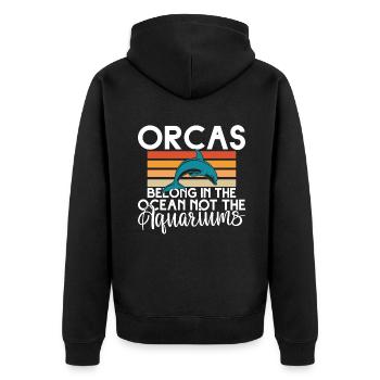 Orca Wal Geschenke - Unisex Premium Bio Zip Hoodie - Schwarz - Hinten - Nico (187cm)