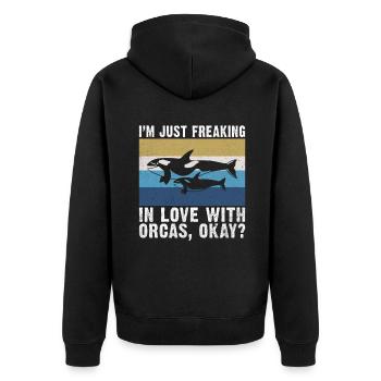 Orca Wal Geschenke - Unisex Premium Bio Zip Hoodie - Schwarz - Hinten - Nico (187cm)