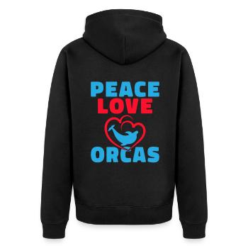 Orca Wal Geschenke - Unisex Premium Bio Zip Hoodie - Schwarz - Hinten - Nico (187cm)