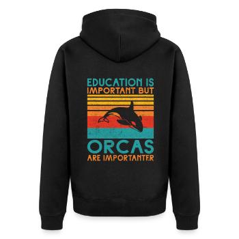 Orca Wal Geschenke - Unisex Premium Bio Zip Hoodie - Schwarz - Hinten - Nico (187cm)