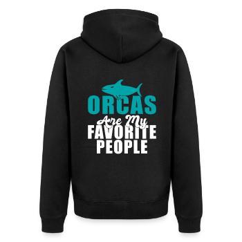 Orca Wal Geschenke - Unisex Premium Bio Zip Hoodie - Schwarz - Hinten - Nico (187cm)