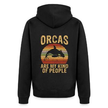 Orca Wal Geschenke - Unisex Premium Bio Zip Hoodie - Schwarz - Hinten - Nico (187cm)