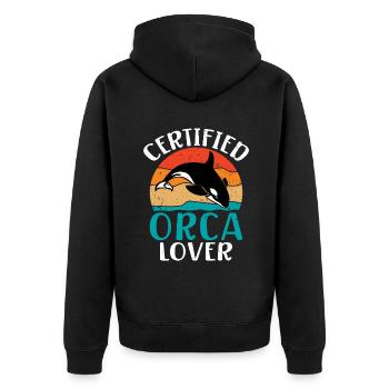 Orca Wal Geschenke - Unisex Premium Bio Zip Hoodie - Schwarz - Hinten - Nico (187cm)