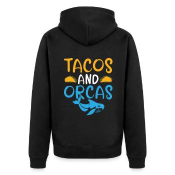 Orca Wal Geschenke - Unisex Premium Bio Zip Hoodie - Schwarz - Hinten - Nico (187cm)