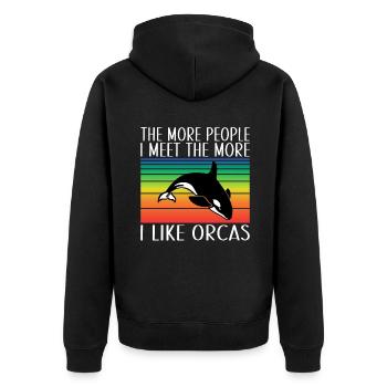 Orca Wal Geschenke - Unisex Premium Bio Zip Hoodie - Schwarz - Hinten - Nico (187cm)