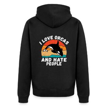 Orca Whale Gifts - Unisex Premium Organic Zip Hoodie - black - Back - Nico (187cm)