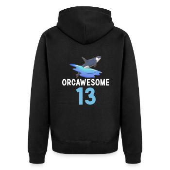 Orca Wal Geschenke - Unisex Premium Bio Zip Hoodie - Schwarz - Hinten - Nico (187cm)