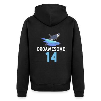 Orca Wal Geschenke - Unisex Premium Bio Zip Hoodie - Schwarz - Hinten - Nico (187cm)