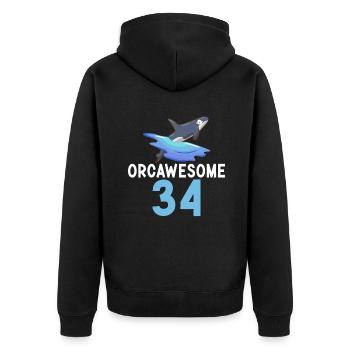 Orca Wal Geschenke - Unisex Premium Bio Zip Hoodie - Schwarz - Hinten - Nico (187cm)