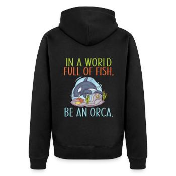 Orca Whale Gifts - Unisex Premium Organic Zip Hoodie - black - Back - Nico (187cm)