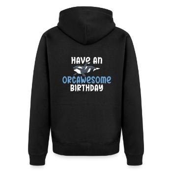 Orca Wal Geschenke - Unisex Premium Bio Zip Hoodie - Schwarz - Hinten - Nico (187cm)