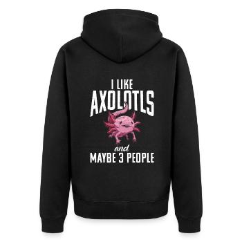 Axolotl Liebhaber Geschenke - Unisex Premium Bio Zip Hoodie - Schwarz - Hinten - Nico (187cm)