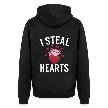 Axolotl Liebhaber Geschenke - Unisex Premium Bio Zip Hoodie - Schwarz - Hinten - Nico (187cm)