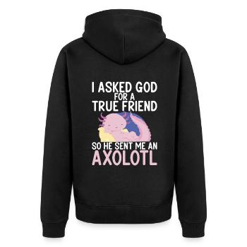 Axolotl Liebhaber Geschenke - Unisex Premium Bio Zip Hoodie - Schwarz - Hinten - Nico (187cm)