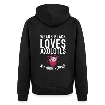 Axolotl Liebhaber Geschenke - Unisex Premium Bio Zip Hoodie - Schwarz - Hinten - Nico (187cm)
