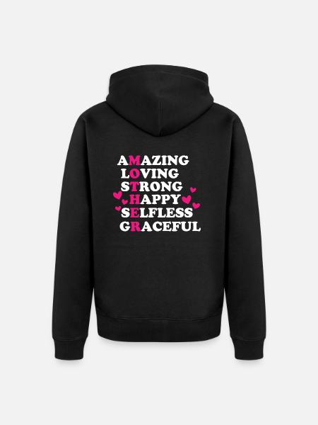 Amazing loving strong happy selfless graceful - Unisex Premium Organic Zip Hoodie - black