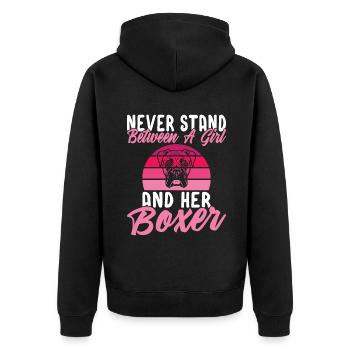 Boxer Hund Geschenke - Unisex Premium Bio Zip Hoodie - Schwarz - Hinten - Nico (187cm)
