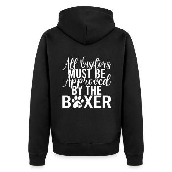 Boxer Hund Geschenke - Unisex Premium Bio Zip Hoodie - Schwarz - Hinten - Nico (187cm)