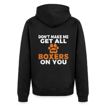 Boxer Hund Geschenke - Unisex Premium Bio Zip Hoodie - Schwarz - Hinten - Nico (187cm)