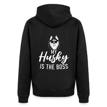 Husky-Hunde-Geschenke - Unisex Premium Bio Zip Hoodie - Schwarz - Hinten - Nico (187cm)