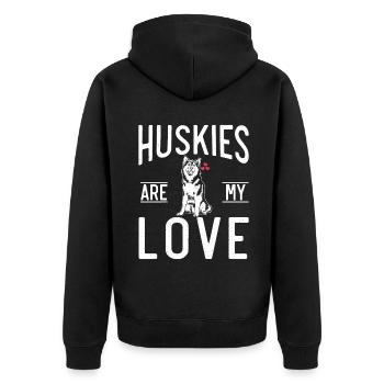 Husky-Hunde-Geschenke - Unisex Premium Bio Zip Hoodie - Schwarz - Hinten - Nico (187cm)