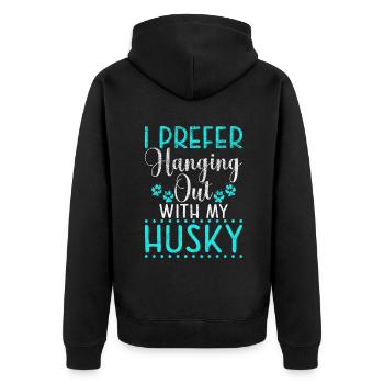 Husky-Hunde-Geschenke - Unisex Premium Bio Zip Hoodie - Schwarz - Hinten - Nico (187cm)