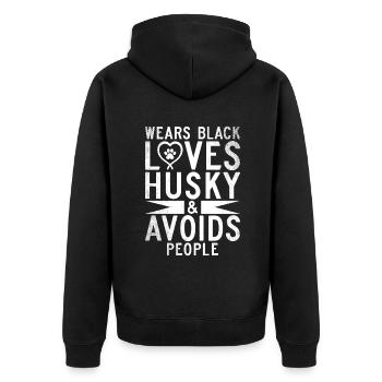 Husky-Hunde-Geschenke - Unisex Premium Bio Zip Hoodie - Schwarz - Hinten - Nico (187cm)