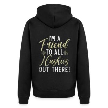 Husky-Hunde-Geschenke - Unisex Premium Bio Zip Hoodie - Schwarz - Hinten - Nico (187cm)