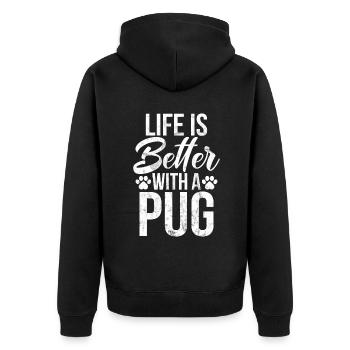 Pug Gifts for Pug Lovers - Unisex Premium Bio Zip Hoodie - Schwarz - Hinten - Nico (187cm)
