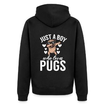 Pug Gifts for Pug Lovers - Unisex Premium Bio Zip Hoodie - Schwarz - Hinten - Nico (187cm)