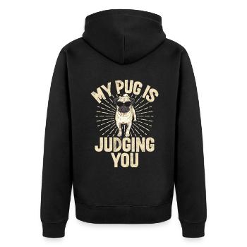 Pug Gifts for Pug Lovers - Unisex Premium Bio Zip Hoodie - Schwarz - Hinten - Nico (187cm)