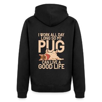 Pug Gifts for Pug Lovers - Unisex Premium Bio Zip Hoodie - Schwarz - Hinten - Nico (187cm)