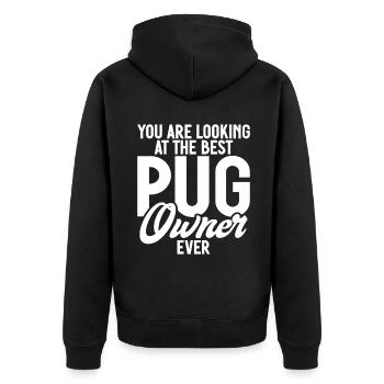 Pug Gifts for Pug Lovers - Unisex Premium Bio Zip Hoodie - Schwarz - Hinten - Nico (187cm)