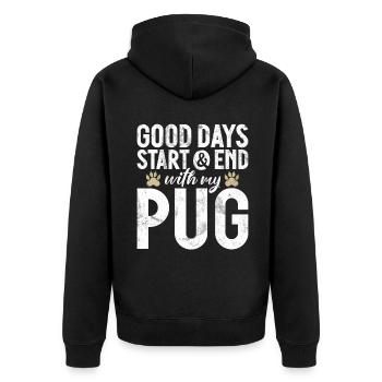 Pug Gifts for Pug Lovers - Unisex Premium Organic Zip Hoodie - black - Back - Nico (187cm)