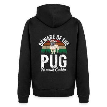 Pug Gifts for Pug Lovers - Unisex Premium Bio Zip Hoodie - Schwarz - Hinten - Nico (187cm)
