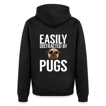Pug Gifts for Pug Lovers - Unisex Premium Organic Zip Hoodie - black - Back - Nico (187cm)